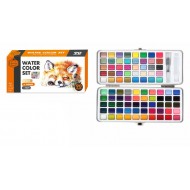 Watercolor Set of 90 colors Solid Pigment Paints 50 Basic Colors 36 Shimmer/Metallic Colors 4 Neon Colors 1 x Water Brush 1x Portable Aluminum Case